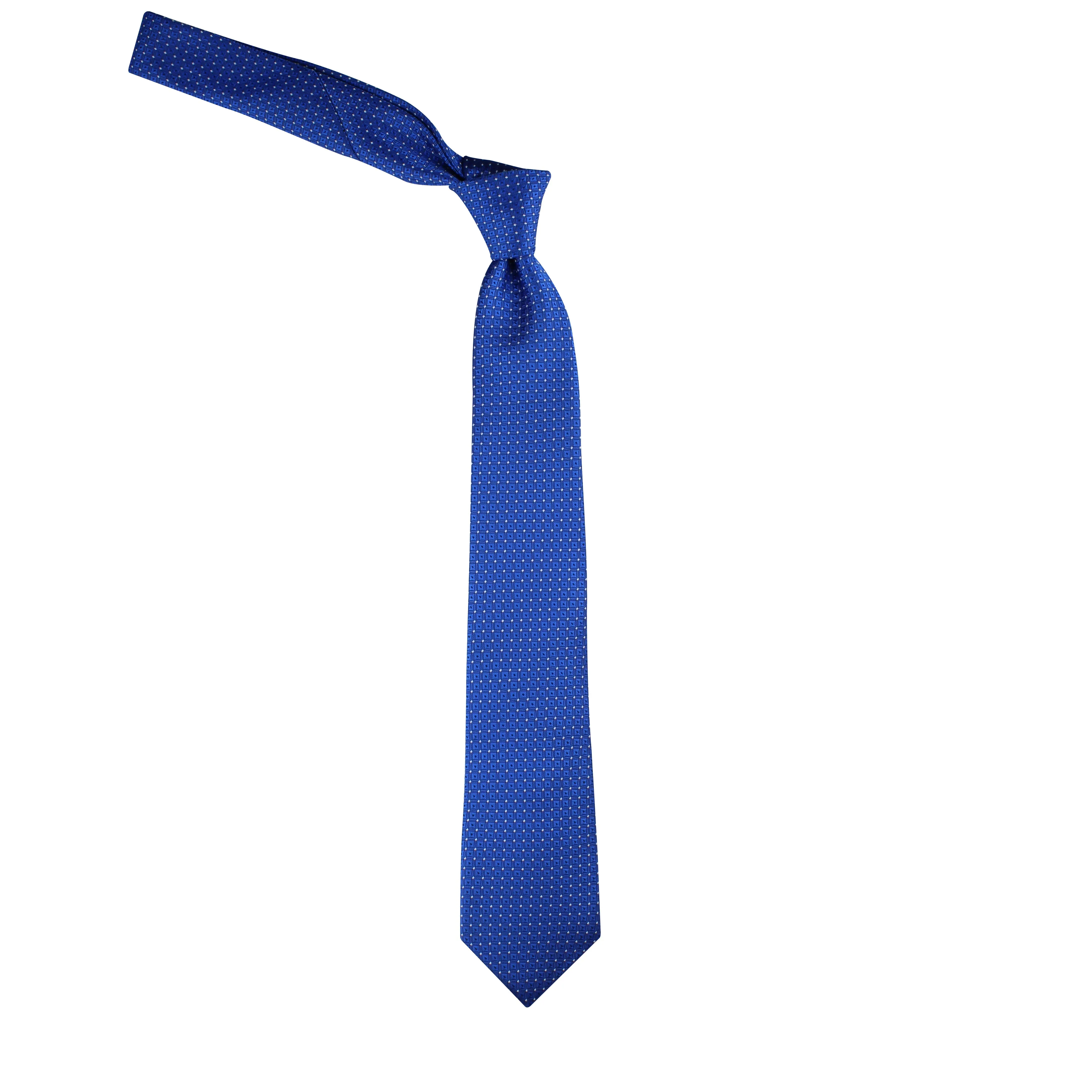 Kovove Checkered Pattern Blue Necktie for Men