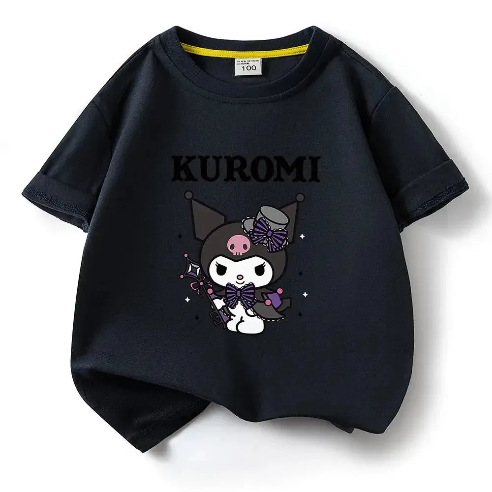 Kuromi Magic Print Summer Children's T-shirt Cute Brand Pure Cotton Trend Kawaii Boys and Girls High Quality Trend Fashion Tops