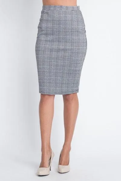 Ladies Grey Knit Checkered Pencil Skirt