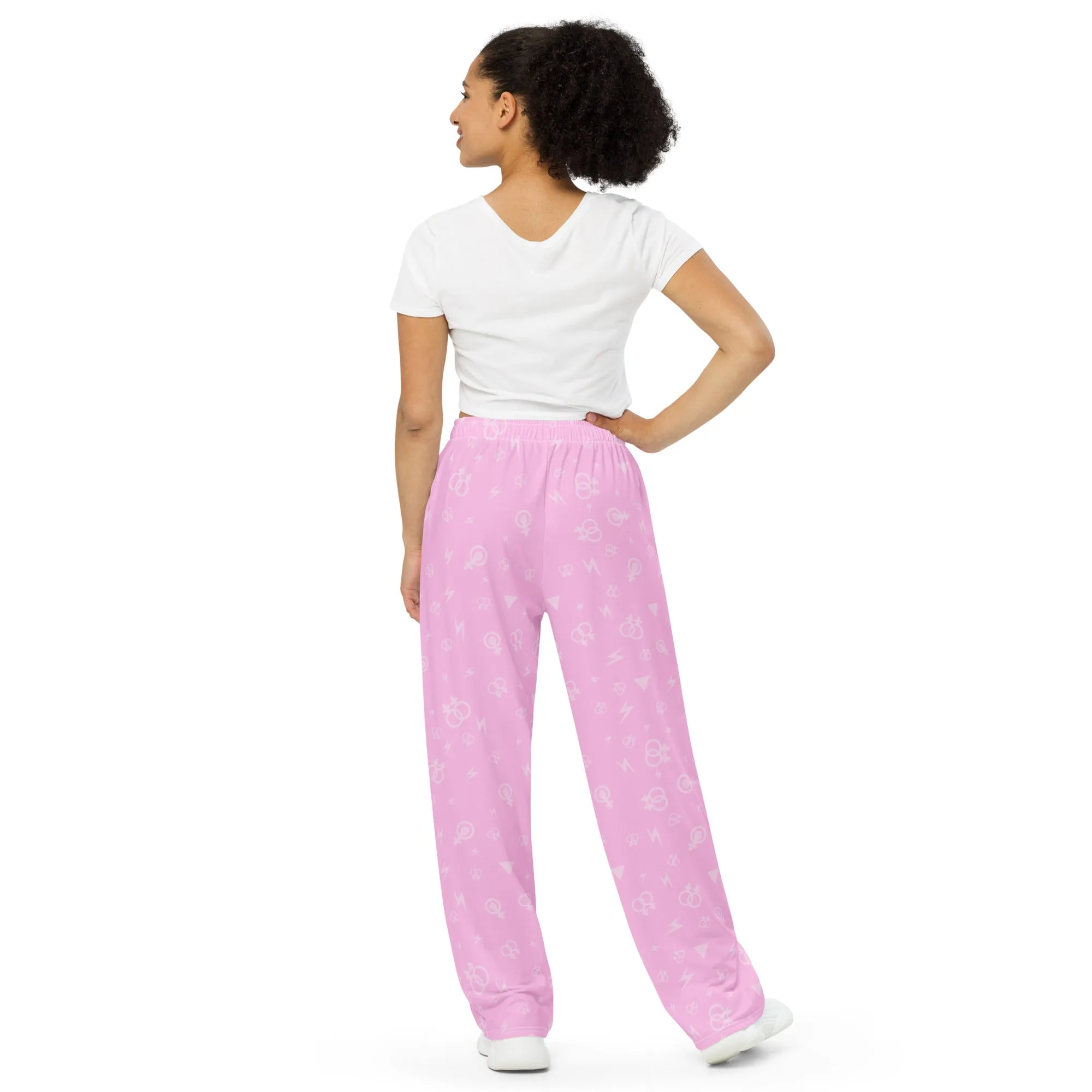 Lesbian Symbols on Pink Wide Leg Pants/Trousers