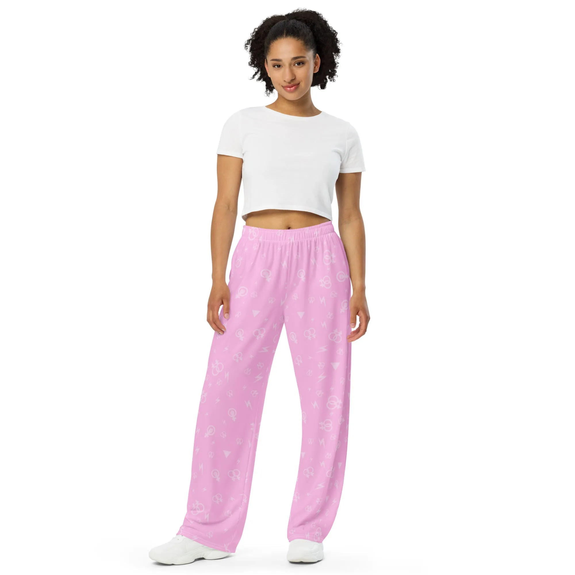 Lesbian Symbols on Pink Wide Leg Pants/Trousers