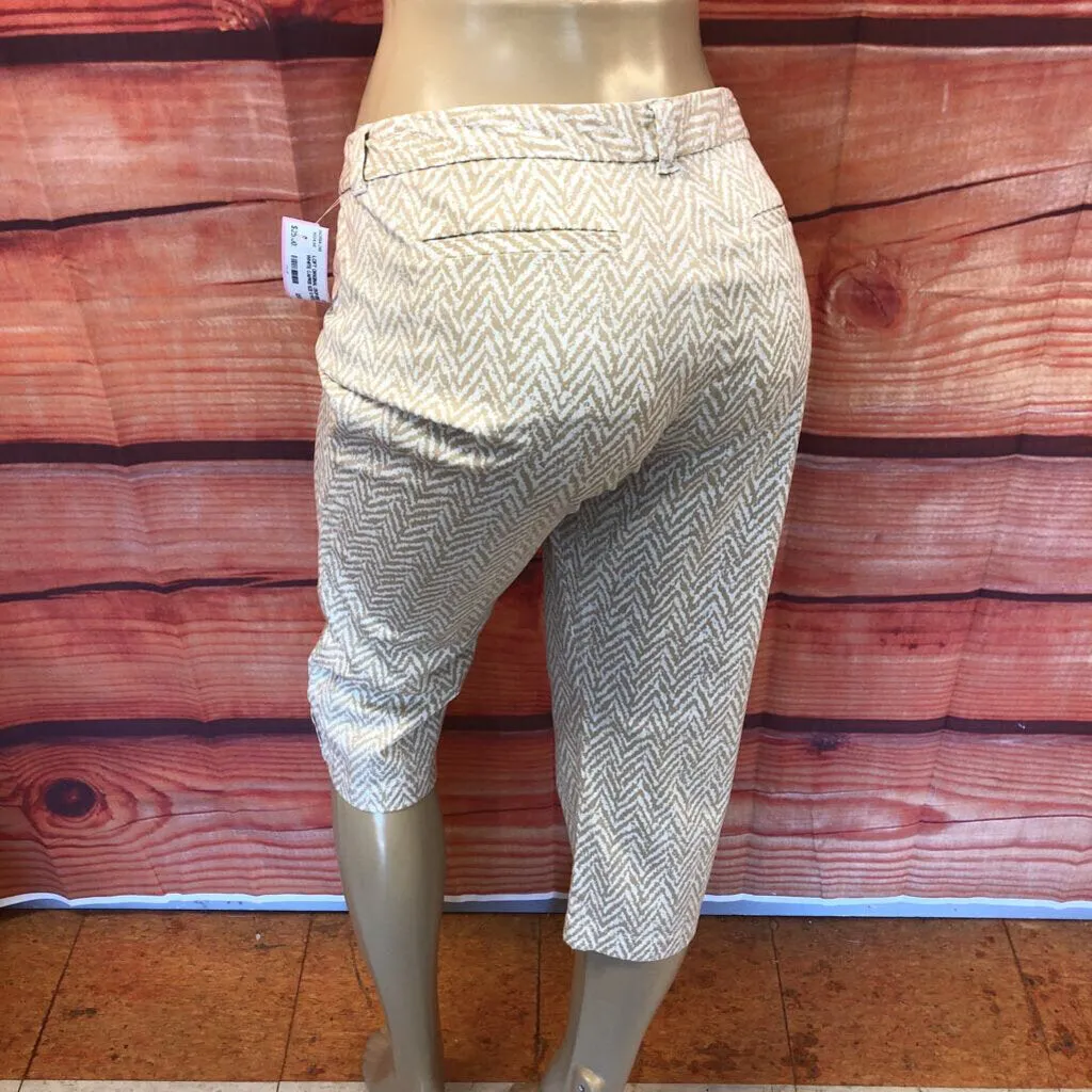 LOFT ORIGINAL CROP BEIGE WHITE CAPRIS SIZE 12 PETITE TCC