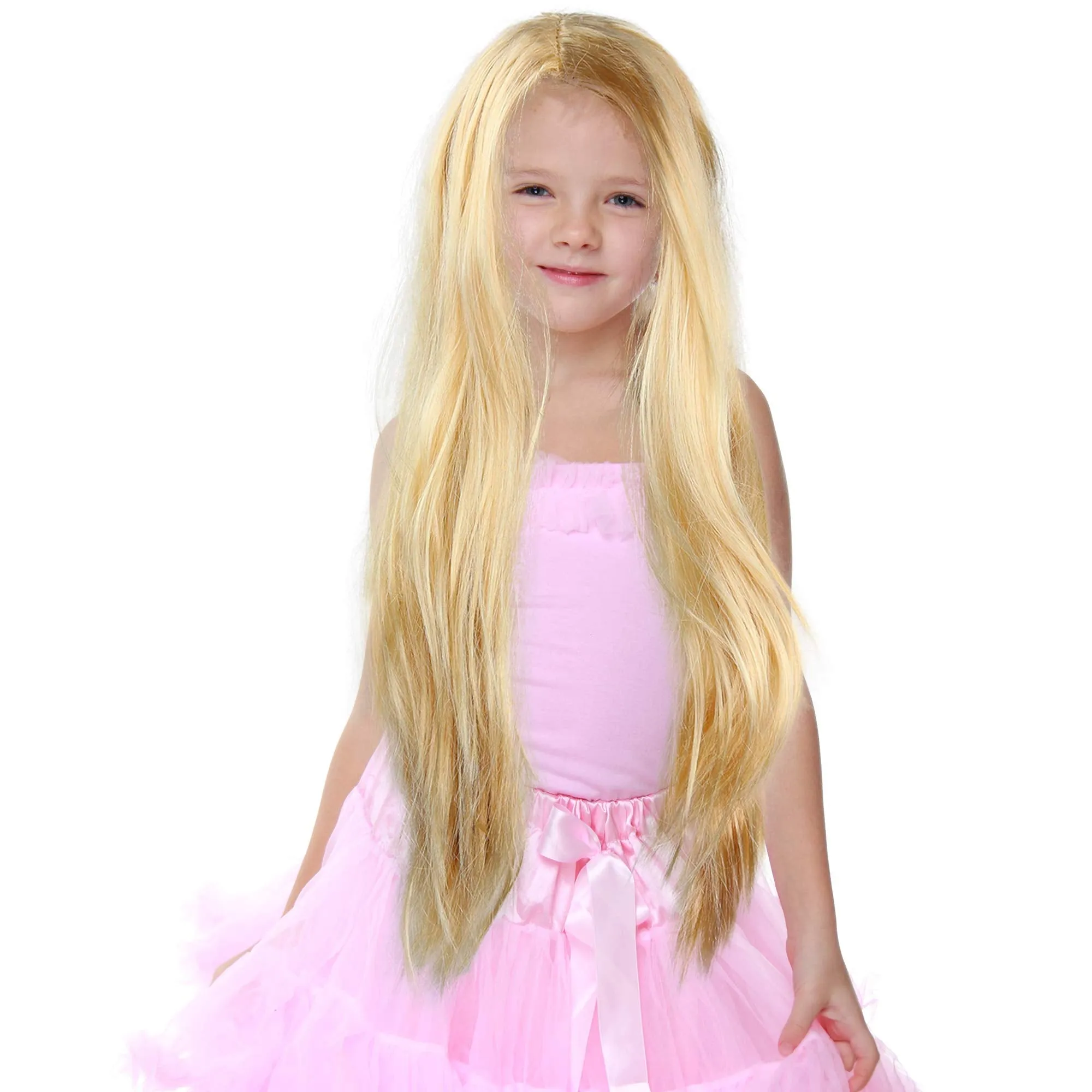 Long Blond Princess Wig - Blonde Kids Pretend Play Costume Accessories Princess Wigs for Children