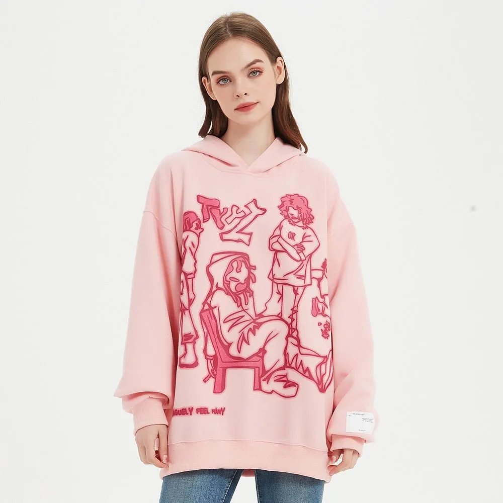 Men's Pink Cartoon Graphic Hoodie