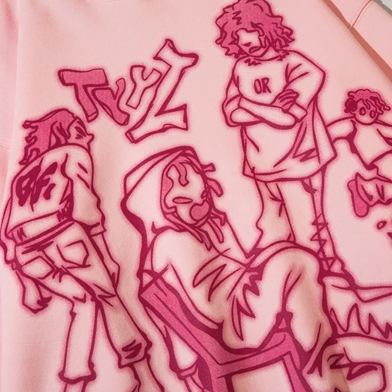 Men's Pink Cartoon Graphic Hoodie