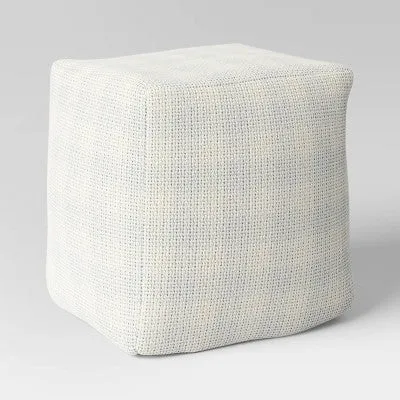 New - 18"x18" Chunky Check Outdoor Patio Pouf Cream - Threshold designed with Studio McGee