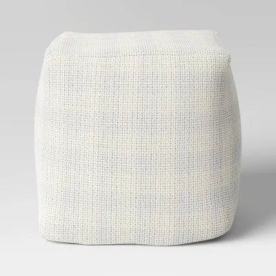 New - 18"x18" Chunky Check Outdoor Patio Pouf Cream - Threshold designed with Studio McGee