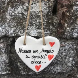 Nurses Are Angels Ceramic Heart Plaque