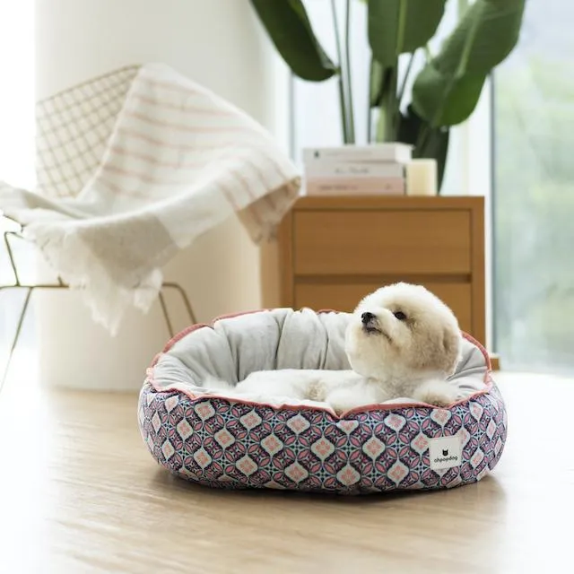 Ohpopdog Peranakan Inspired Bunga Peach 6 Reversible Dog Bed