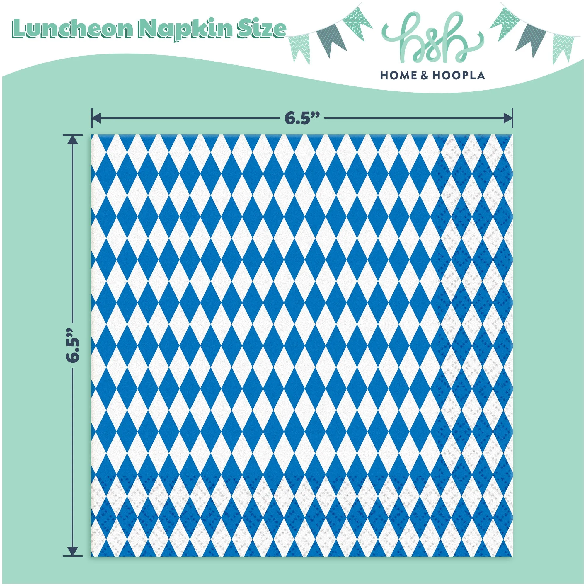 Oktoberfest Party Supplies - Blue and White Checkered Paper Dinner Plates and Lunch Napkins (16 Plates & Napkins)