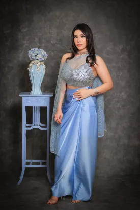 Pale Blue Crystal Dhoti Set