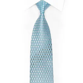 Pale Blue Silver Checkered Rhinestone Silk Necktie With Blue Sparkles