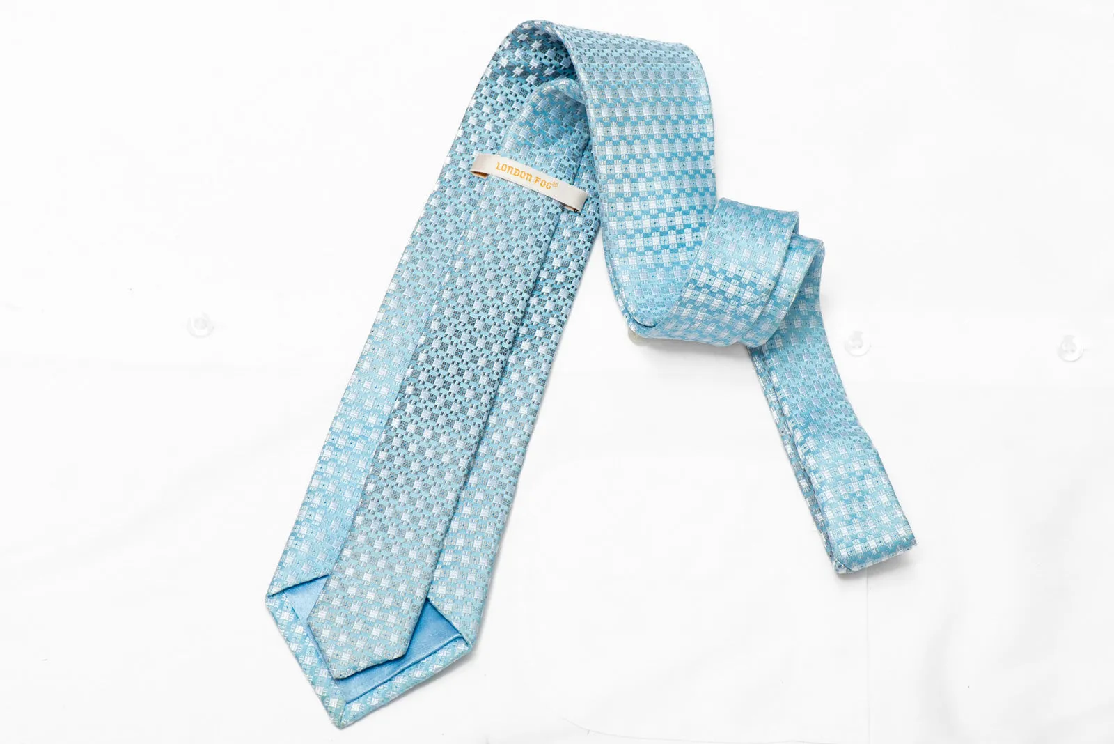 Pale Blue Silver Checkered Rhinestone Silk Necktie With Blue Sparkles