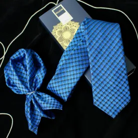 Peluche Decorous Blue Neck Tie & Pocket Square Set for Men