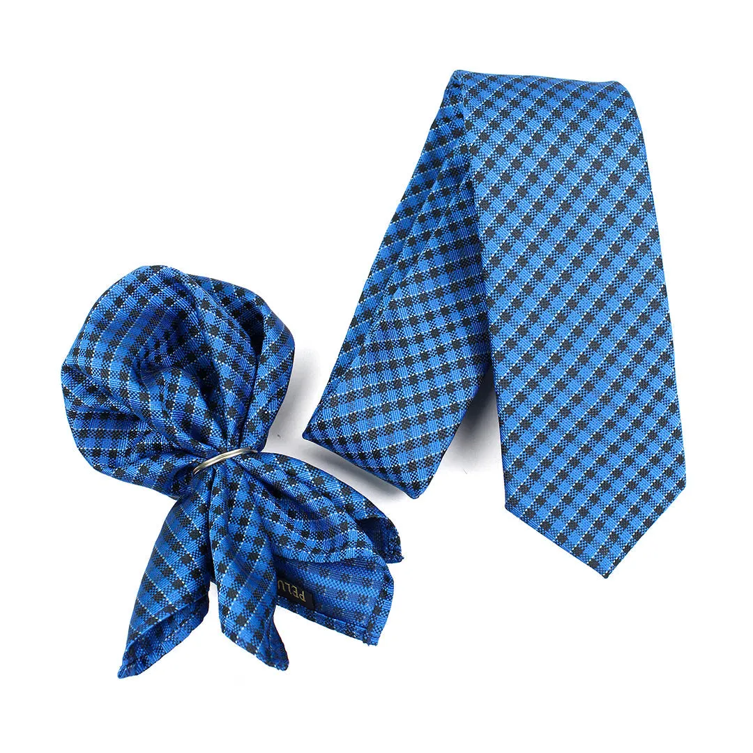 Peluche Decorous Blue Neck Tie & Pocket Square Set for Men