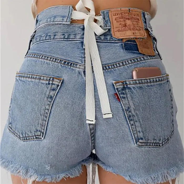 Permanent Vacation Bow Tie Denim Shorts