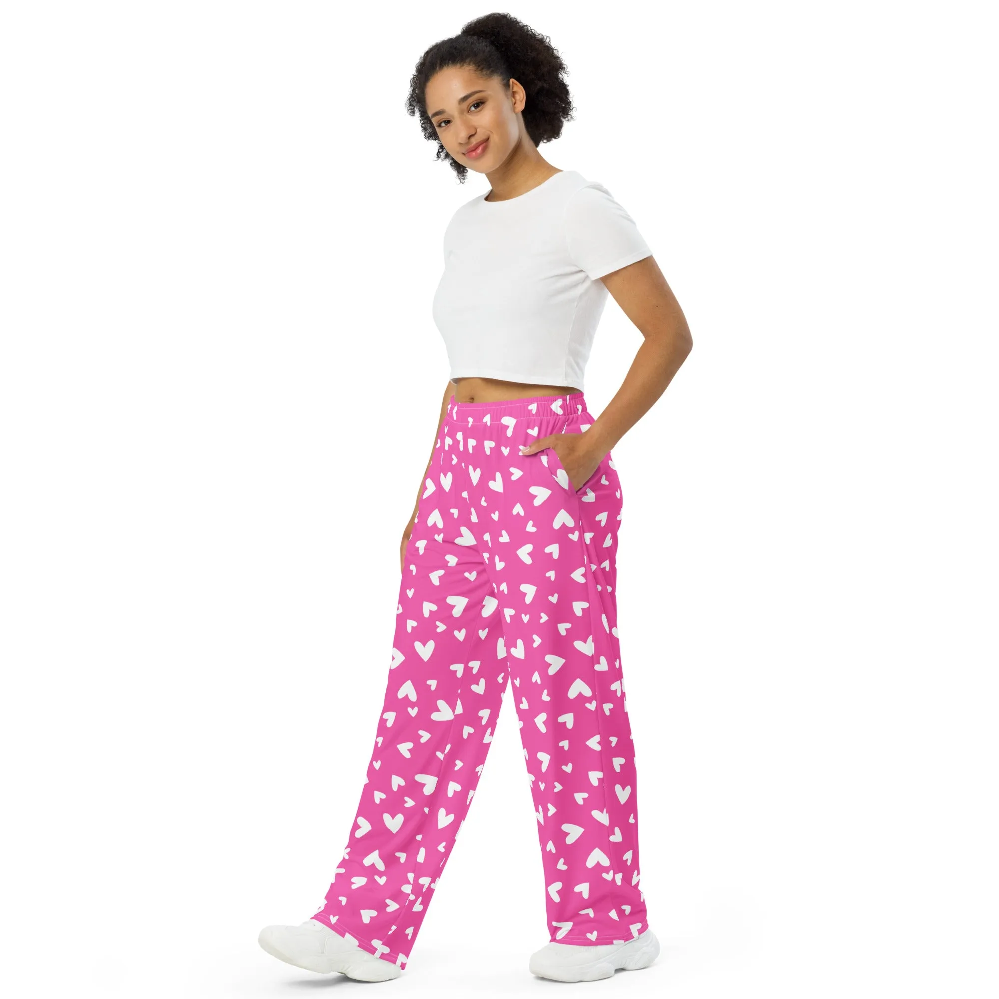 Pink Hearts Wide-leg Pants/Trousers