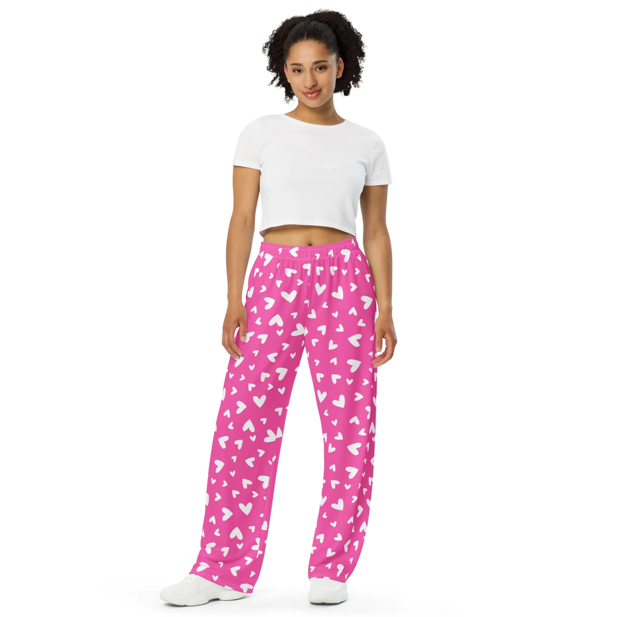 Pink Hearts Wide-leg Pants/Trousers