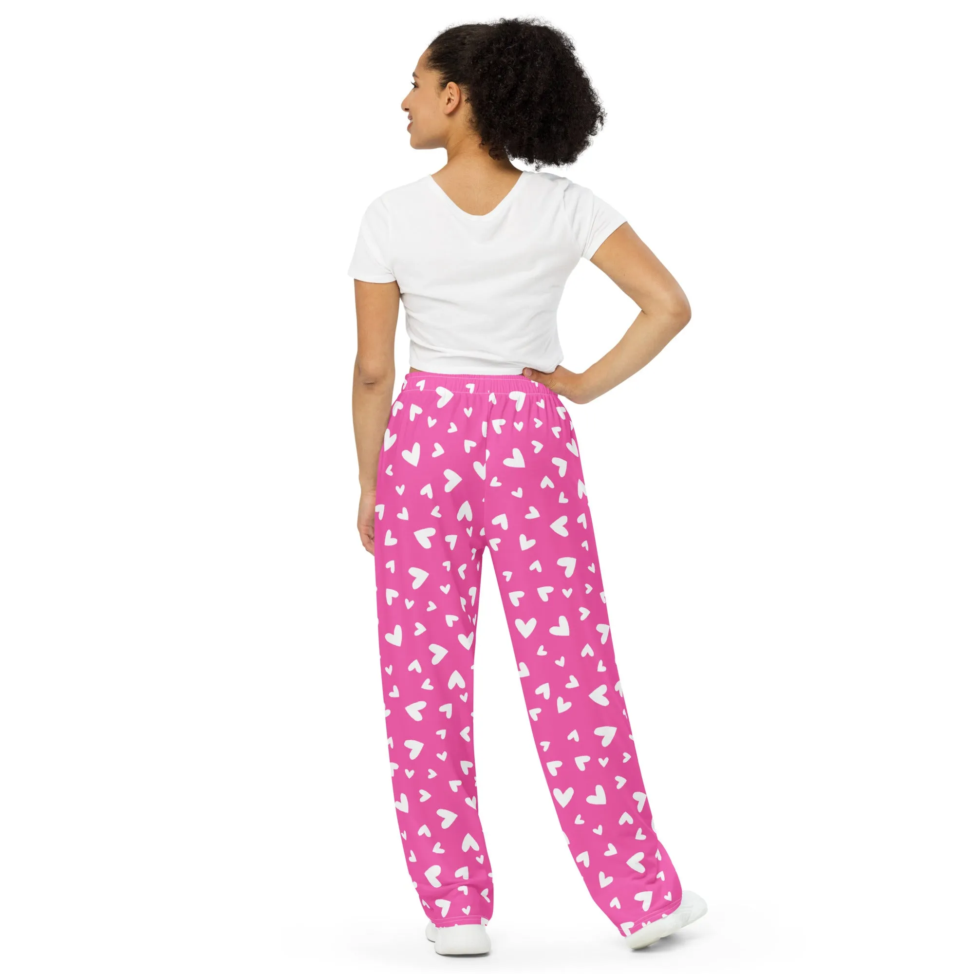 Pink Hearts Wide-leg Pants/Trousers