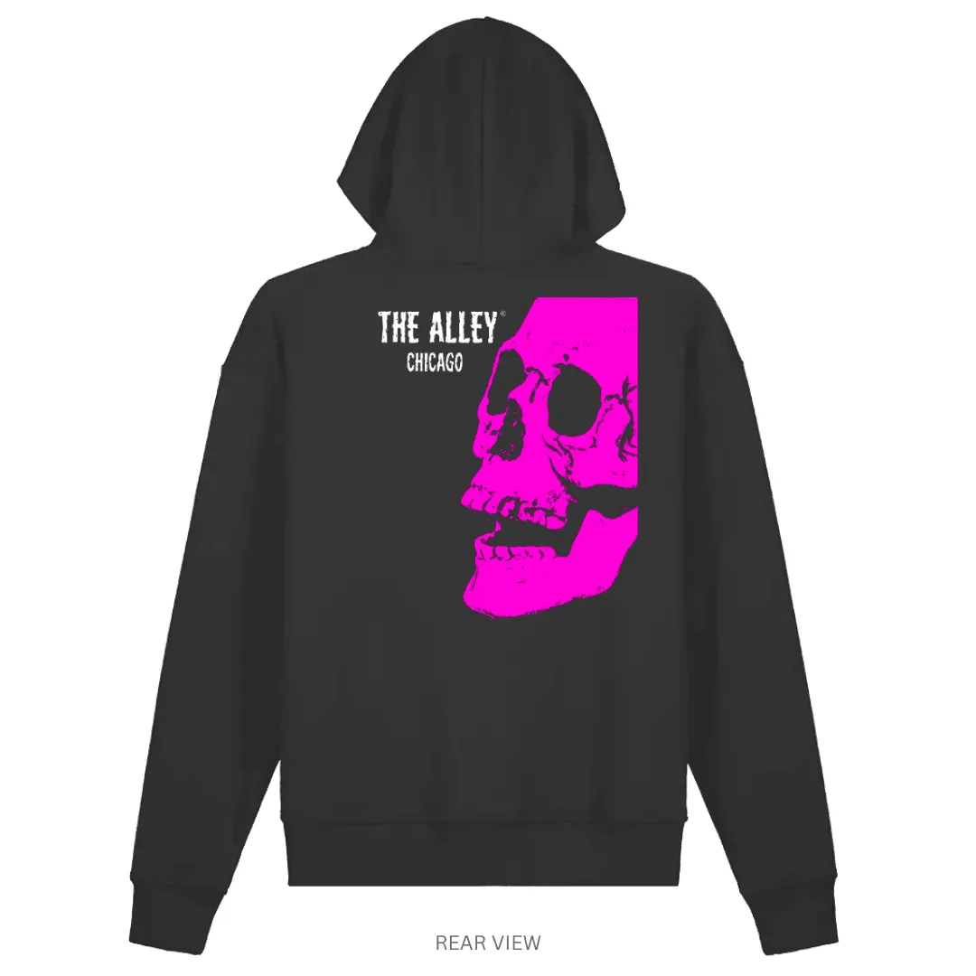 Pink Horror Skull Zip Up Hoodie with Printed Sleeves