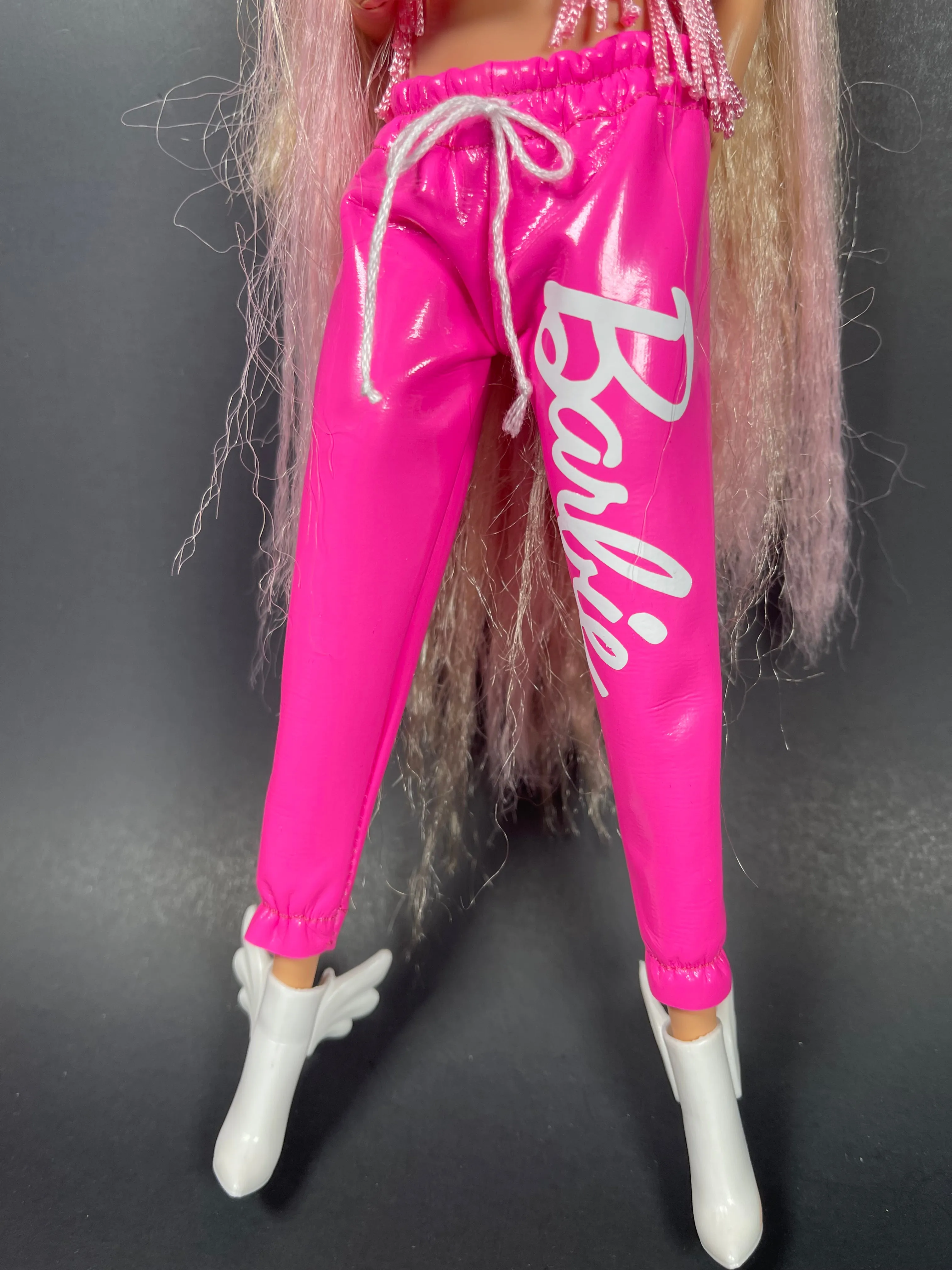 Pink pleather sweatpants for fashion doll 1.6 scale doll clothes