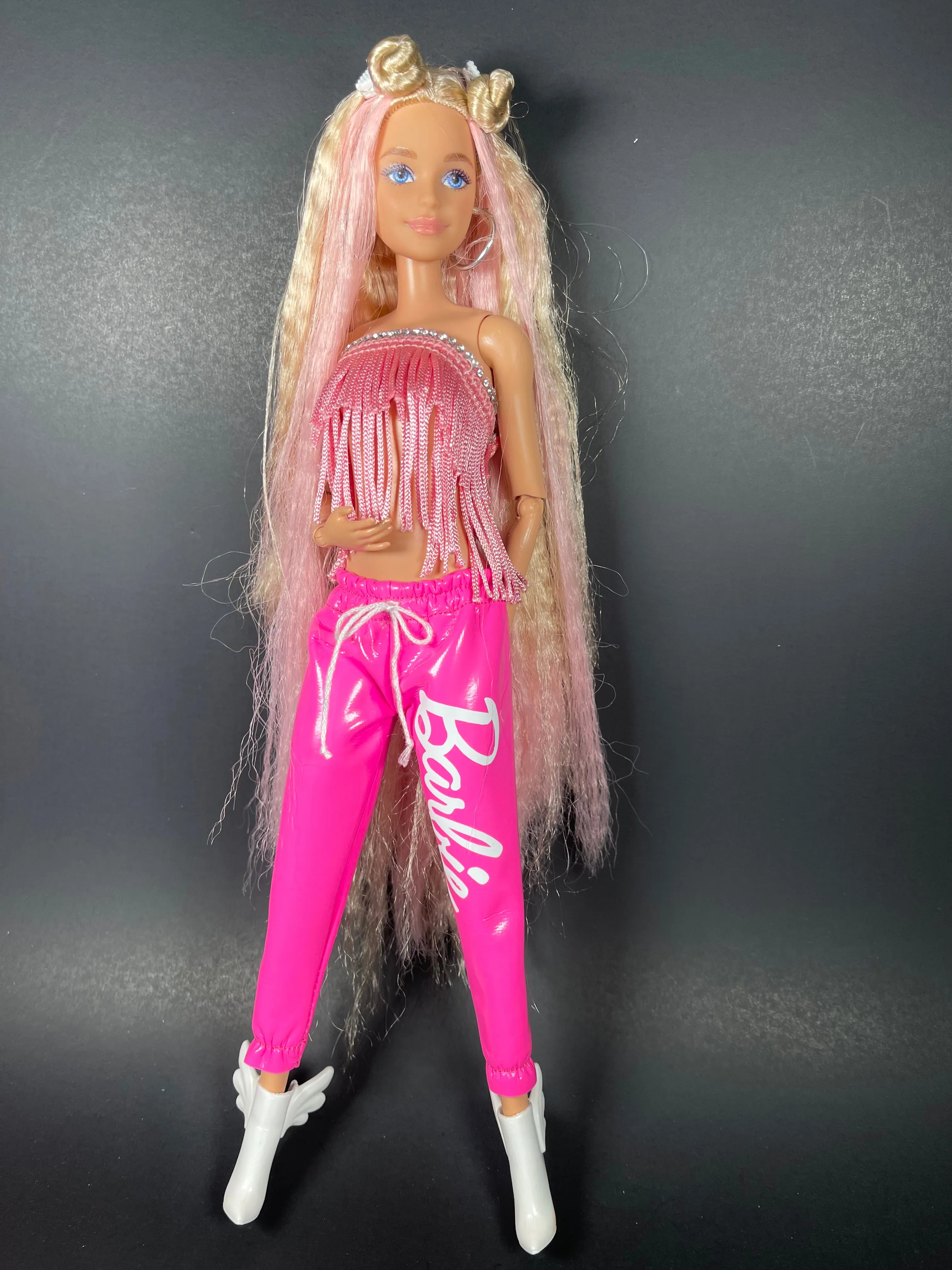 Pink pleather sweatpants for fashion doll 1.6 scale doll clothes