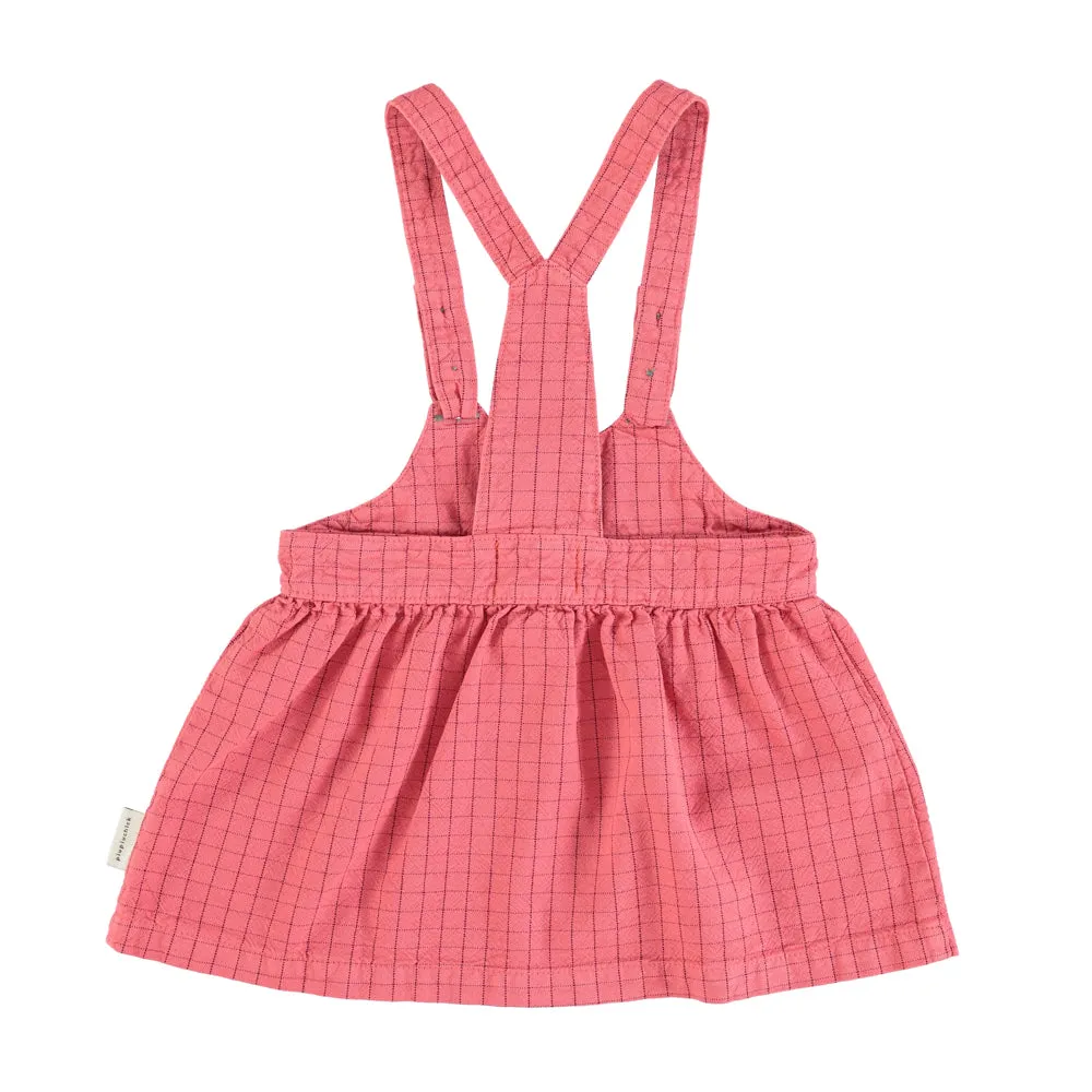 PIUPIUCHICK STRAWBERRY CHECKERED SUSPENDER SKIRT