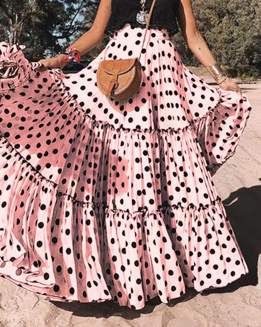 Polka Dot Layered Loose Swing Skirt