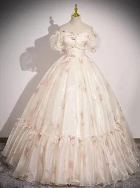 Princess Off-Shoulder Studded Floral Ball Gown