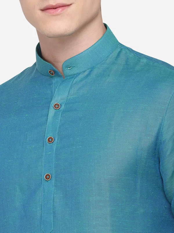 Prussian Blue Self Textured Regular Fit Modi Kurta | JadeBlue