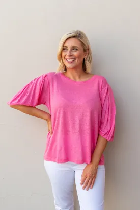 Puffy Sleeve Tee Bright Pink