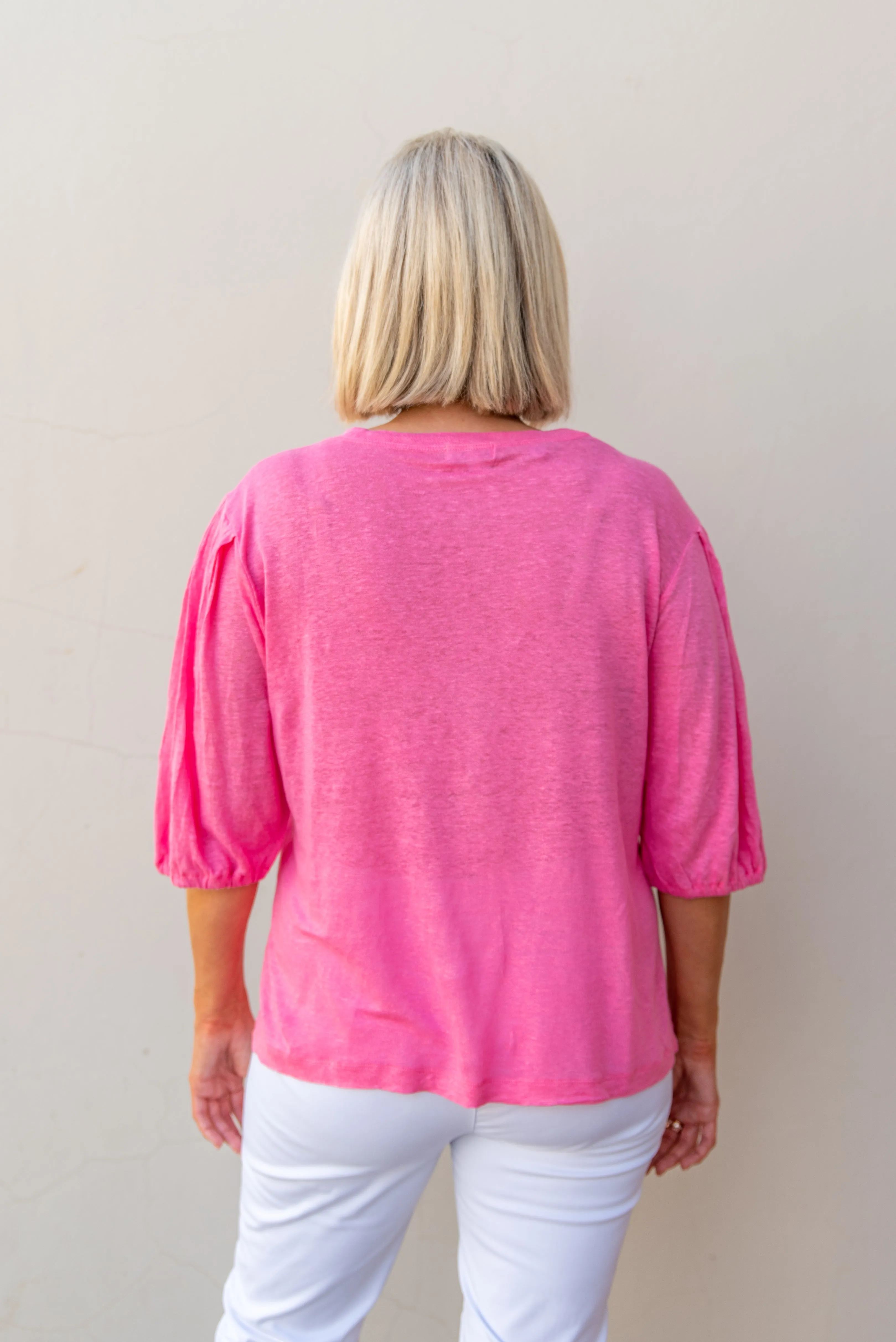 Puffy Sleeve Tee Bright Pink