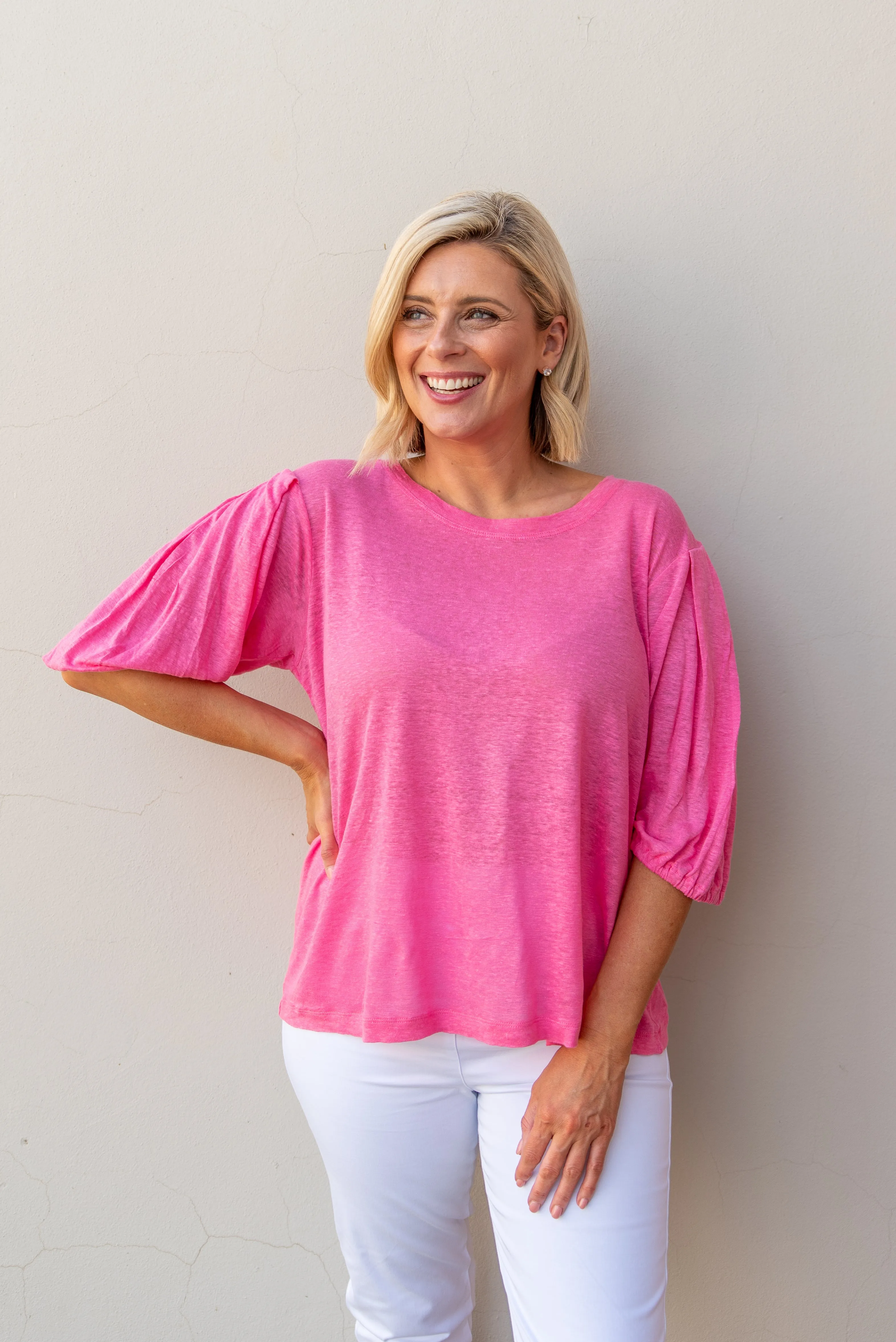 Puffy Sleeve Tee Bright Pink