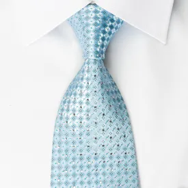 Renoma Rhinestone Silk Necktie Silver Checker On Blue With Silver Sparkles