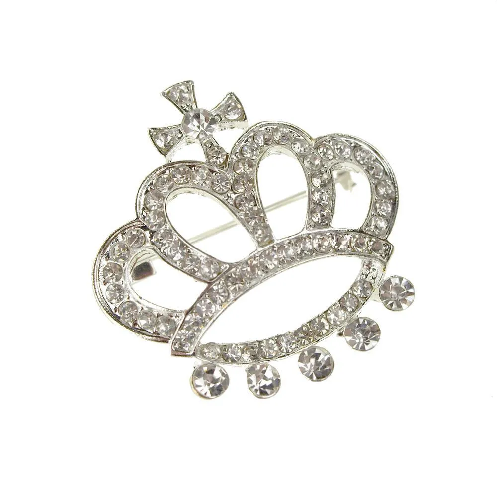 Rhinestone Queen Crown Brooch Pin, 1-1/2-Inch