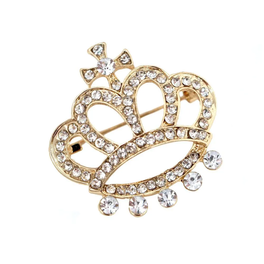 Rhinestone Queen Crown Brooch Pin, 1-1/2-Inch