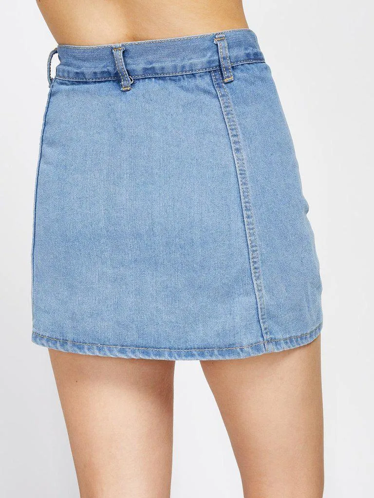 Single Breasted Denim Skirt Shorts