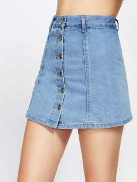 Single Breasted Denim Skirt Shorts