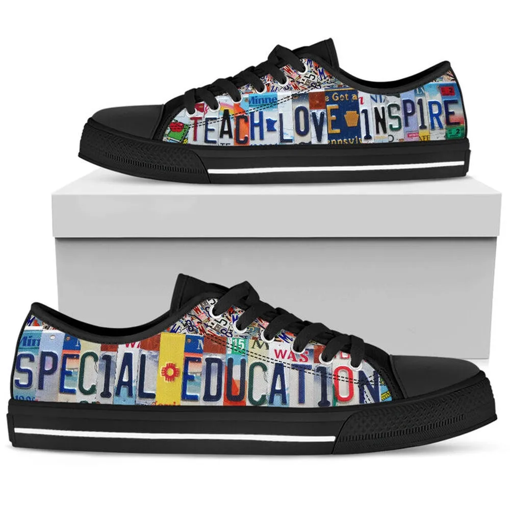 Special Education License Plates Low Top Black Shoes, Teacher Shoes, Low Top Sneakers