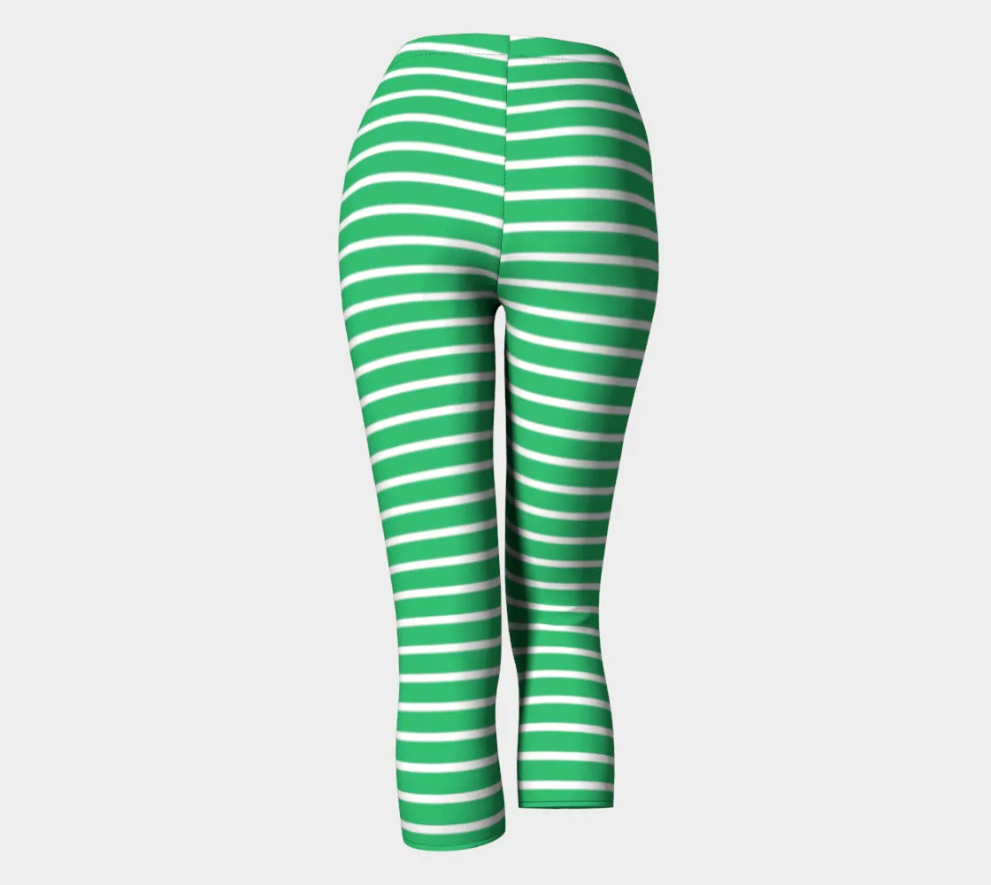 Striped Adult Capris - White on Green