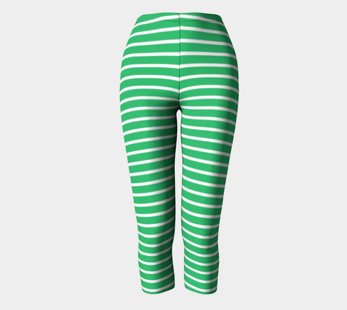 Striped Adult Capris - White on Green