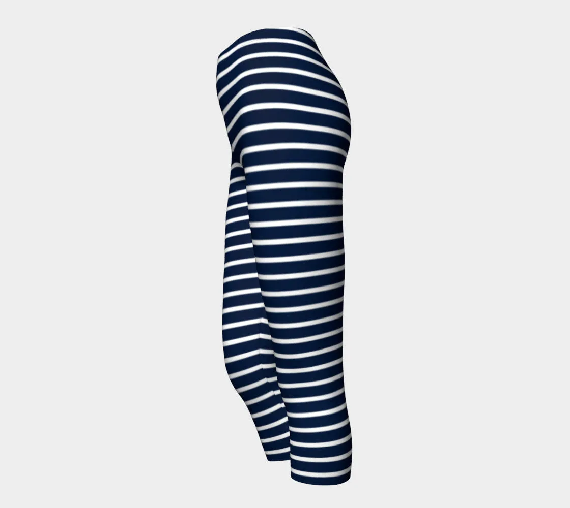 Striped Adult Capris - White on Navy