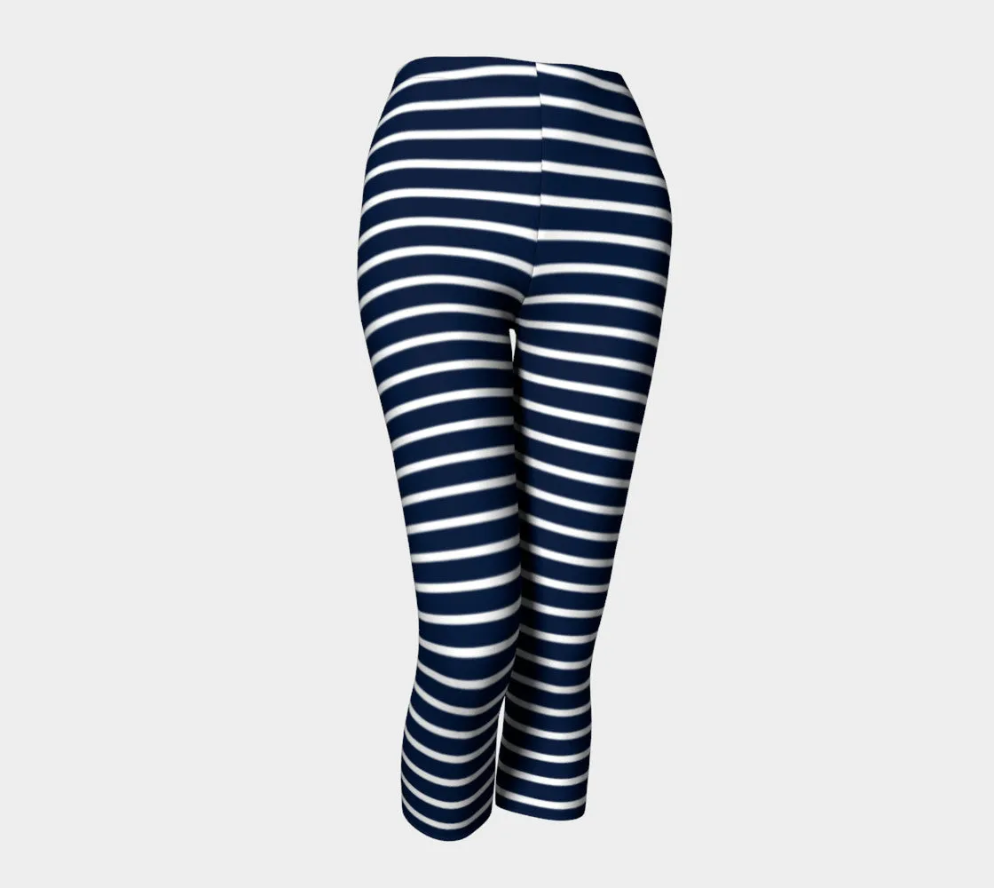 Striped Adult Capris - White on Navy