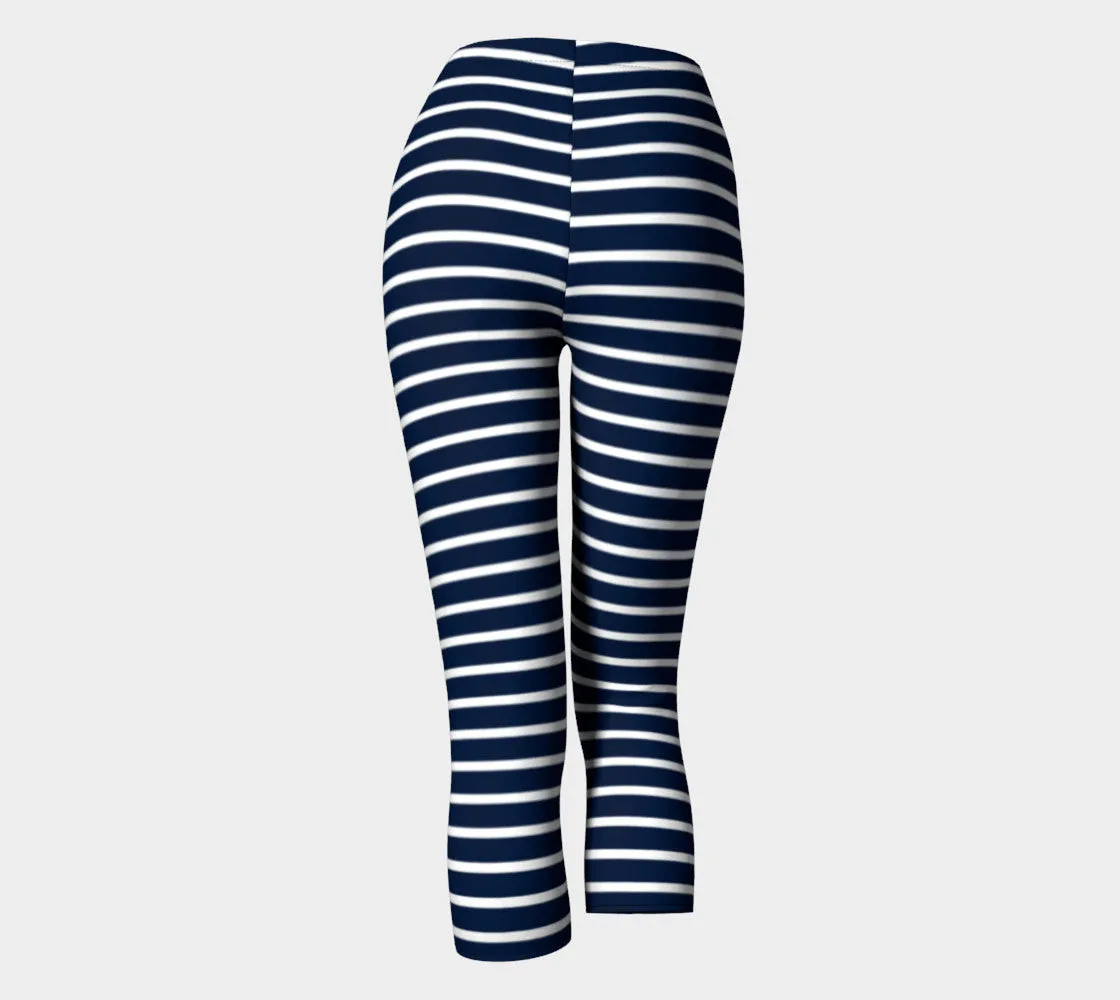 Striped Adult Capris - White on Navy