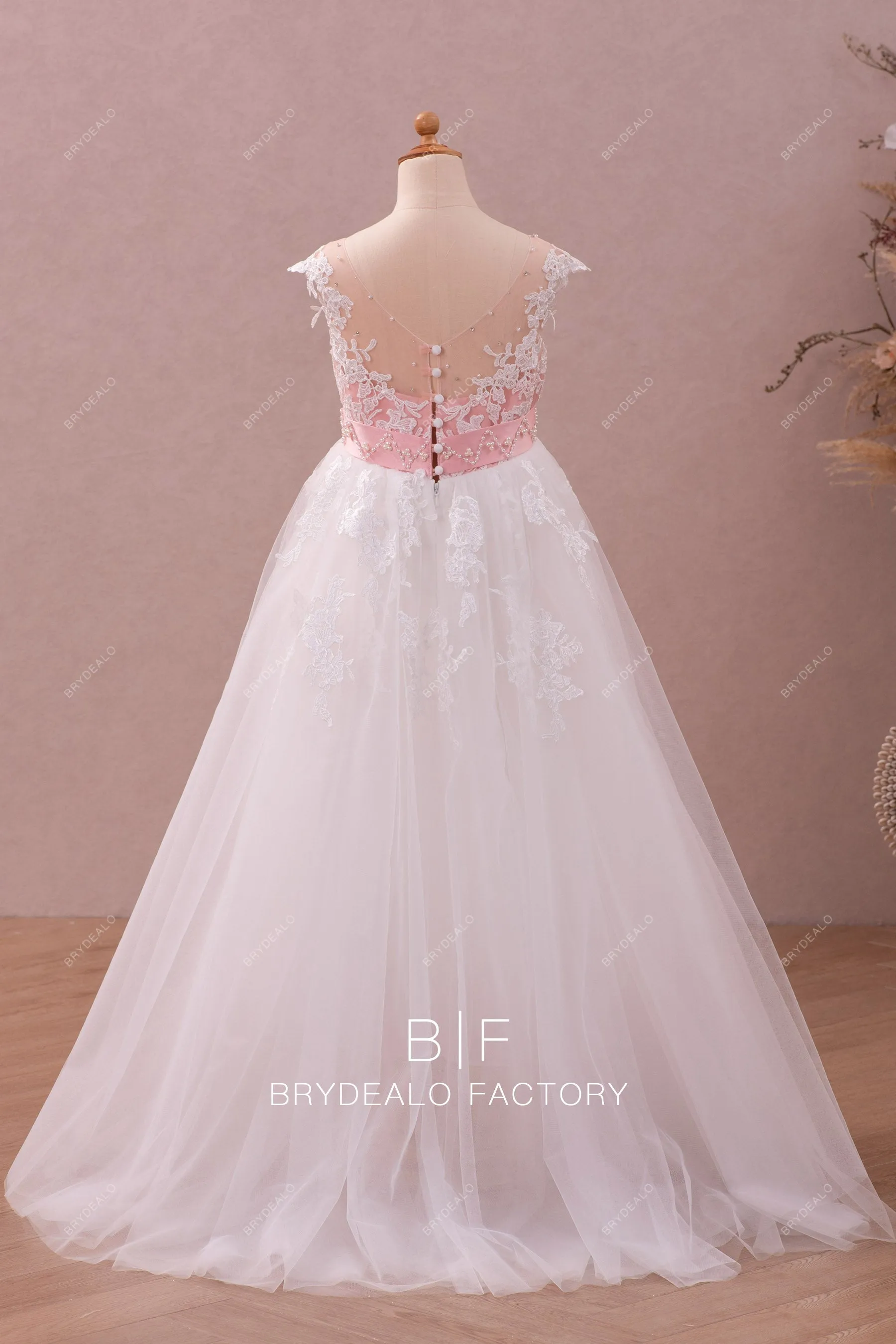 Two-tone Lace Beaded High-low Tulle Flower Girl Dress Online