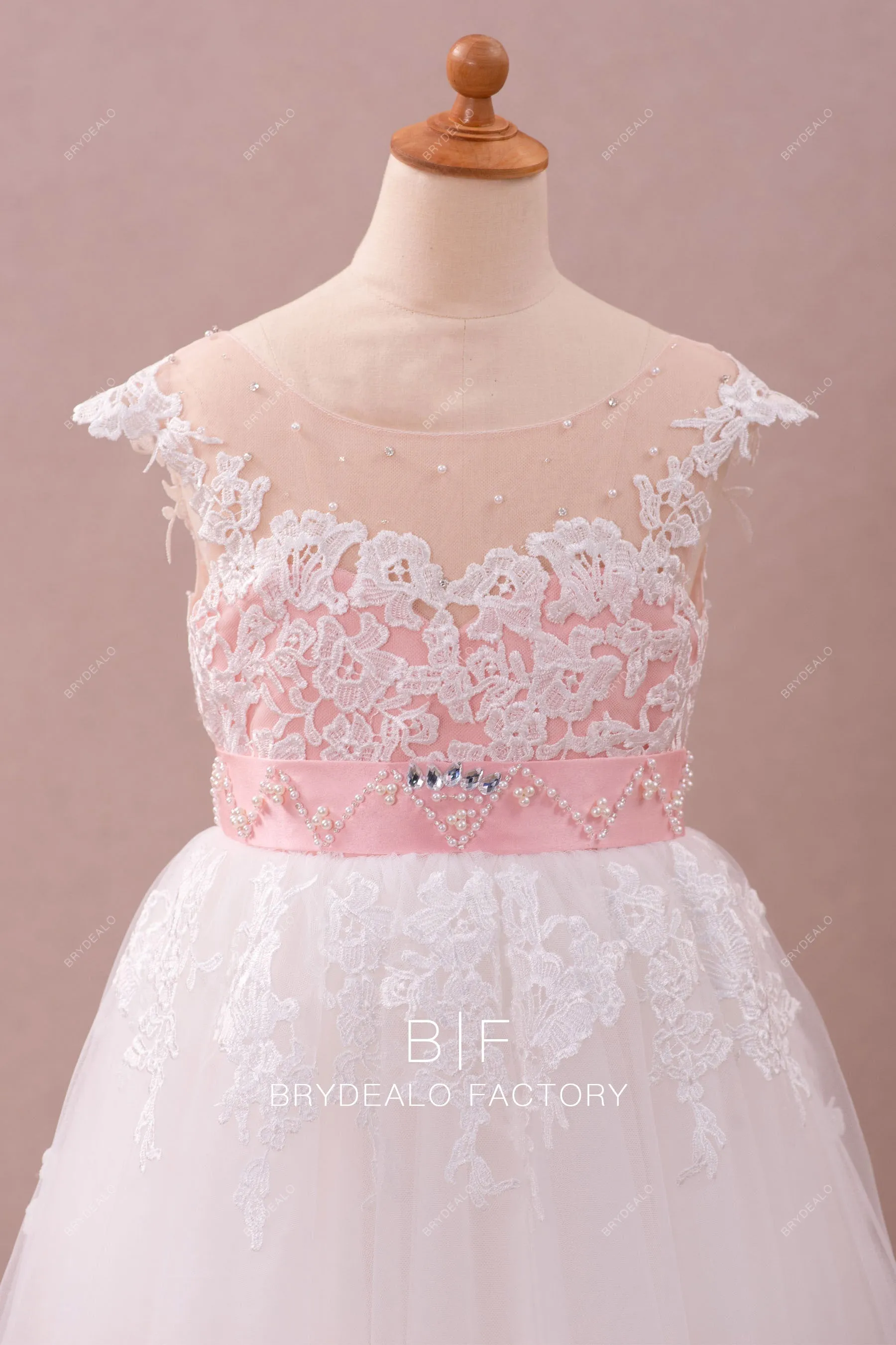 Two-tone Lace Beaded High-low Tulle Flower Girl Dress Online