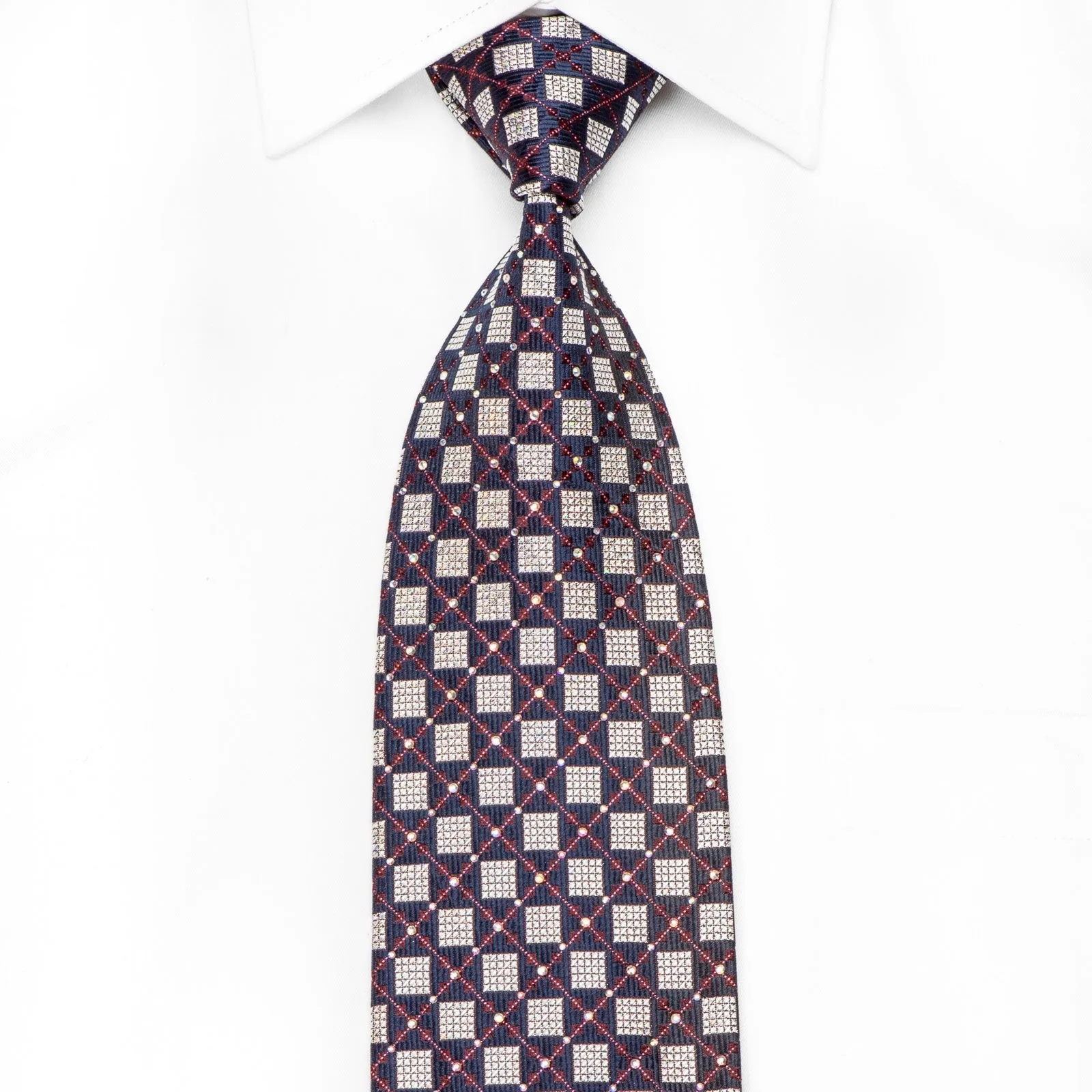 Ungaro Men's Crystal Silk Tie Silver Navy Checker With Silver Sparkles