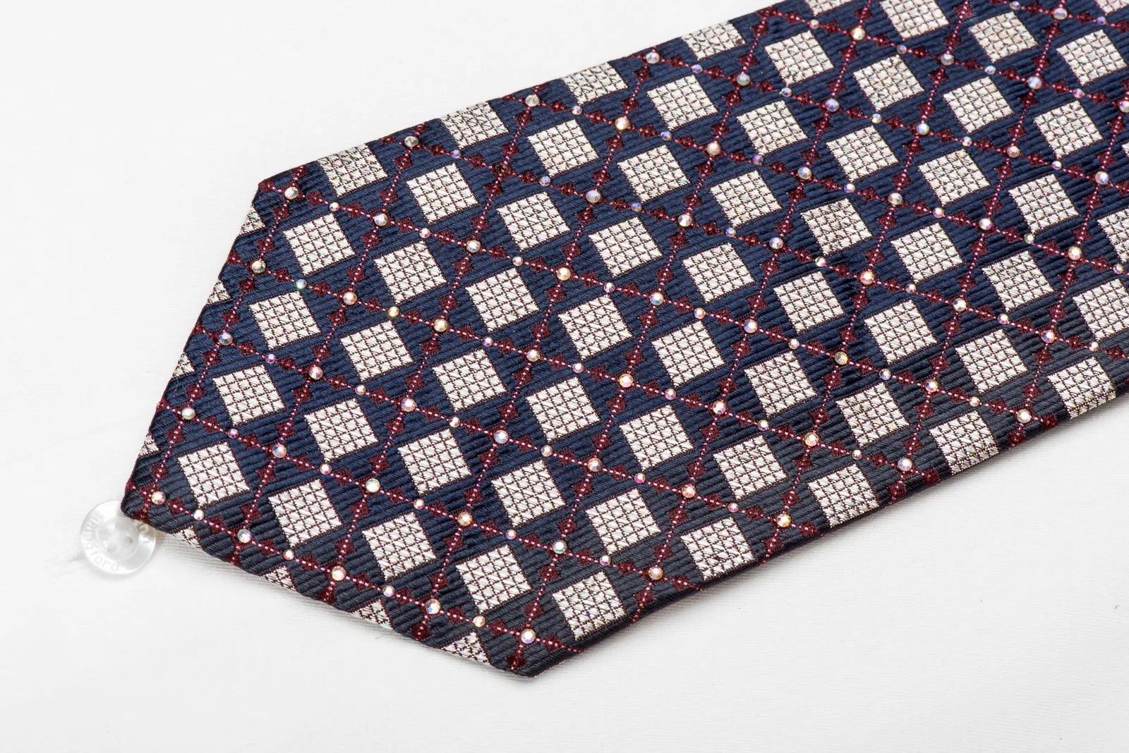 Ungaro Men's Crystal Silk Tie Silver Navy Checker With Silver Sparkles