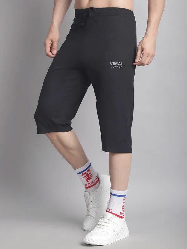 Vimal Jonney Solid Black Regular Fit Polyster Lycra Capri For Men