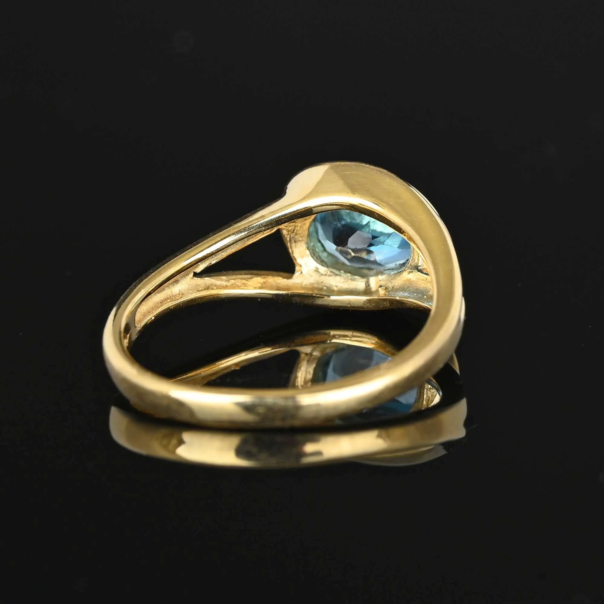 Vintage 14K Gold Blue Topaz Ring, Bypass Style